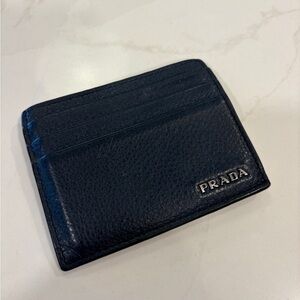 Prada navy leather card holder